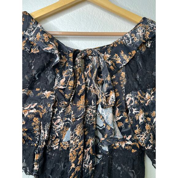 Free People Lucie Mini Dress Fairy Whimsy Goth Lace Floral Black Size 6 - Picture 6 of 6